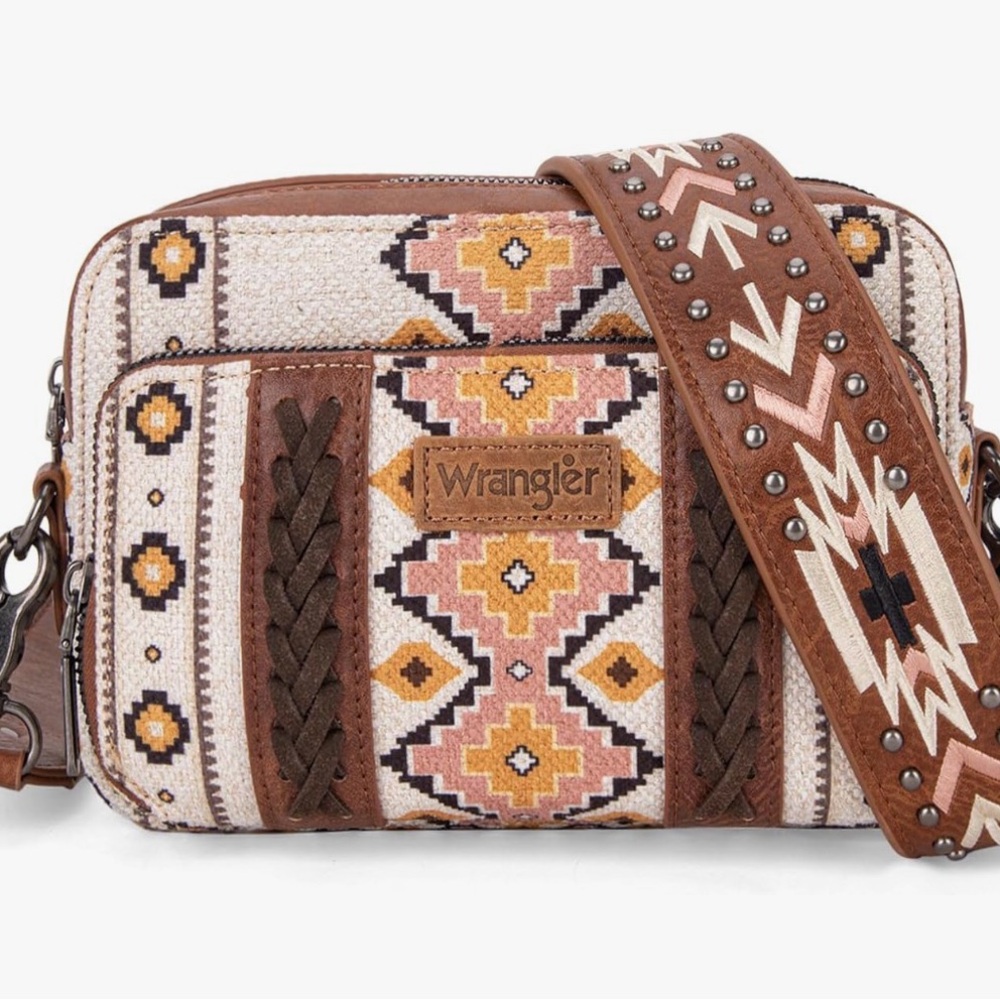 Wrangler Tan and Cream Geometric Crossbody Bag